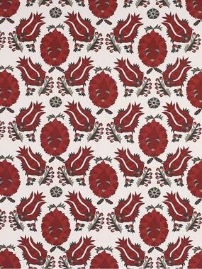 Ballard Designs Holly Red Floral Medallion Damask Fabric Linen Blend 35”x35”